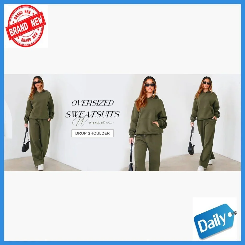 Oversized Hoodie & Wide Leg Sweatpants Matching Set, 2-Piece Lounge Tracksuit